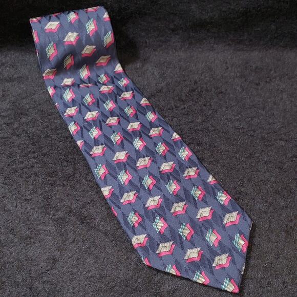 Wall Street Custom Clothiers Seattle Men's Blue Burgundy Gray Silk Tie - Picture 1 of 4